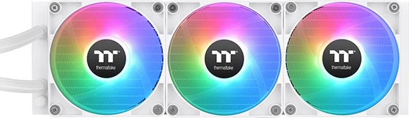 TH360 V2 ARGB Snow Edition - Vloeistofkoelsysteem processor afmeting radiator: 360 mm - voor: Intel LGA 1700, 115x, 1200, 2011, 2066 - AMD AM5, AM4, AM3(+), AM2(+) - 3x 120 mm ARGB Fans - wit van Thermaltake, Zwart – cover