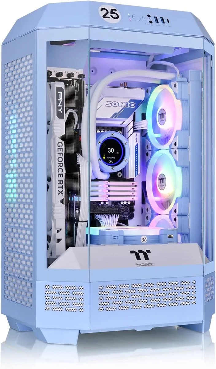 The Tower 300 – pc-behuizing – 3 glazen panelen – 2x 140 mm ARGB de Thermaltake, Bleu – jaquette