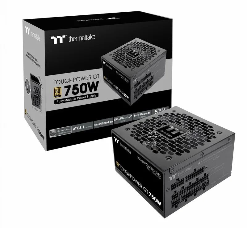Toughpower GT - Interne Voeding - 80+ Platinum - 750W - ATX 3.1 - PCIe Gen 5.1 by Thermaltake, Black – cover