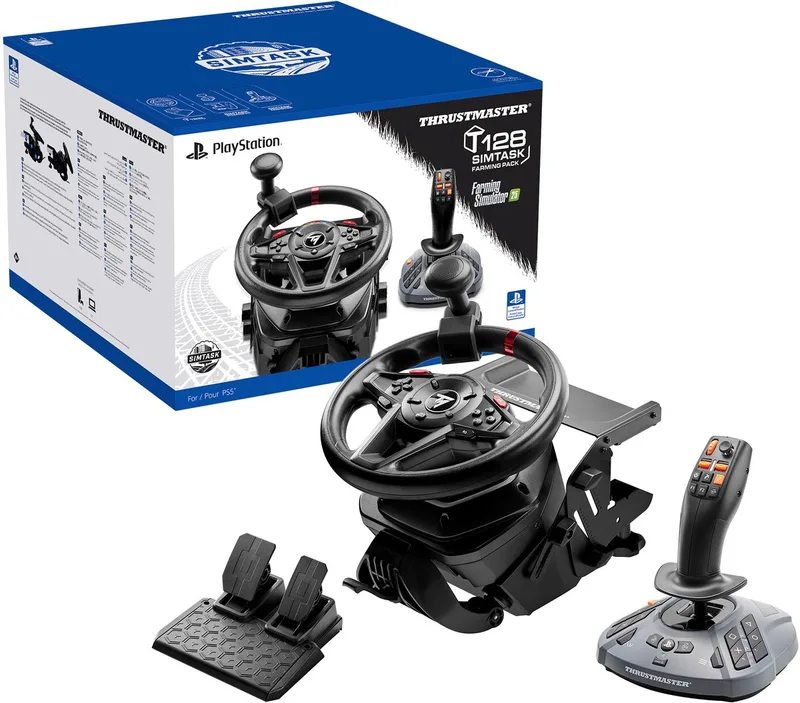 Simtask Farming Pack voor Playstation - 3 producten : T128-Racestuur met pedalen, Bevestigingssysteem en FarmStick-Joystick - voor PS5 en PC by Thrustmaster – cover