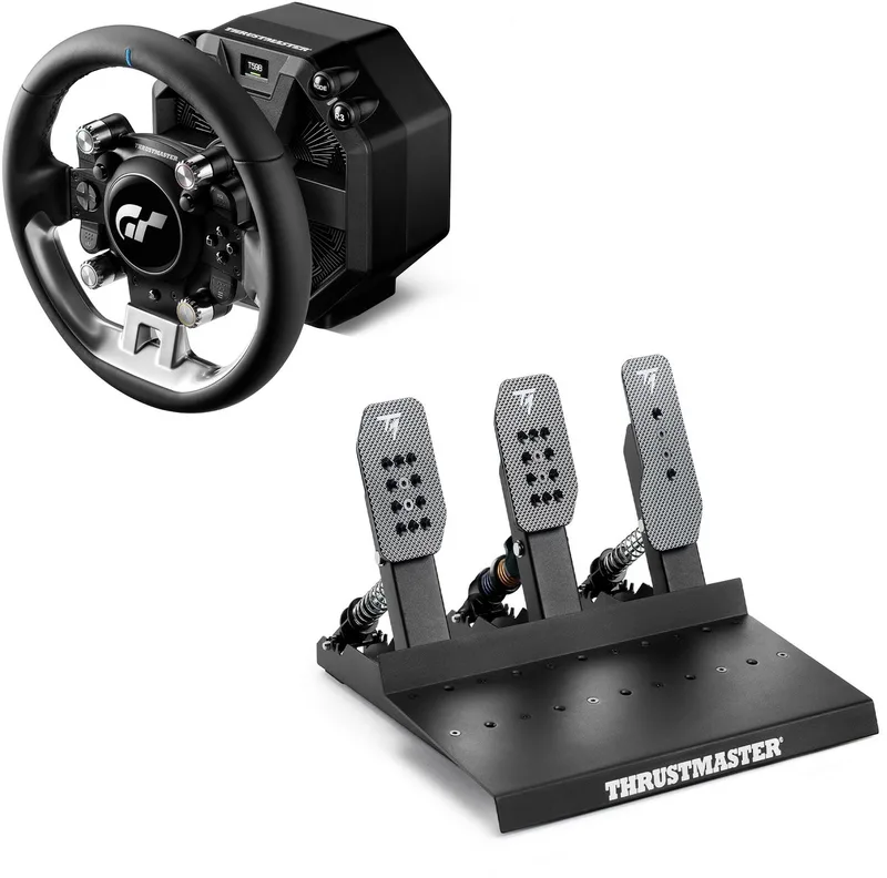 T598 Direct Drive Sim Racing Bundle (PS5 / PS4 / PC) – Direct Axial Drive 5Nm/10Nm Peak + GT Wheel Add-On + Raceline Pedals III LC – Direct Drive Sim Racing Set - PC - PS4 - PS5 de Thrustmaster – jaquette