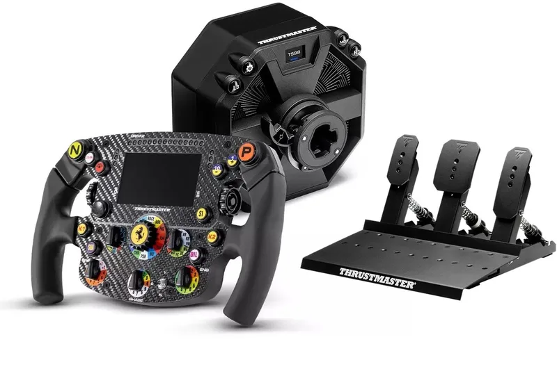 T598 Direct Drive Sim Racing Bundle (PS5 / PS4 / PC) – T598 Servo Base (5Nm/10Nm Peak) + Ferrari SF1000 Formule Stuurwiel + Raceline Pedals III – Next-Gen Direct Axial Drive Racestuur Set van Thrustmaster – cover