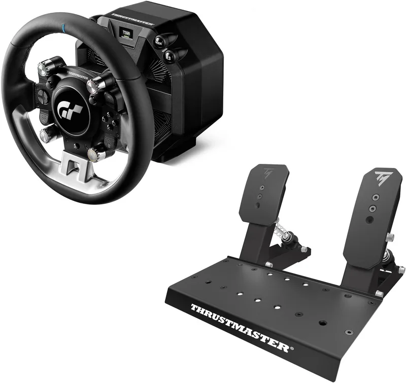 T598 Servo Base + GT Wheel Add-On + Raceline Pedals LTE - Direct Axial Force Feedback Sim Racing Bundle - PS5 - PS4 - PC de Thrustmaster – jaquette