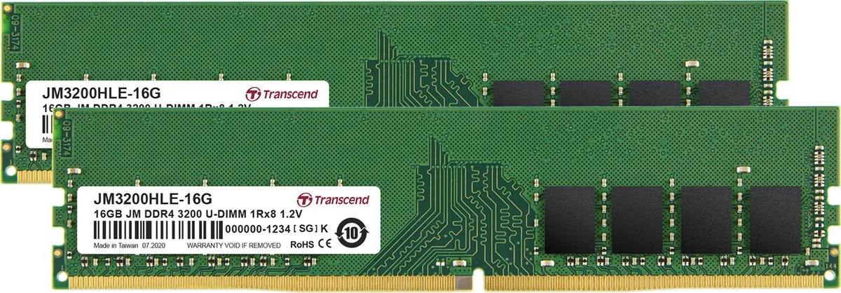 JetRam JM3200HLE-32GK geheugenmodule 32 GB 2 x 16 GB DDR4 3200 MHz de Transcend – jaquette