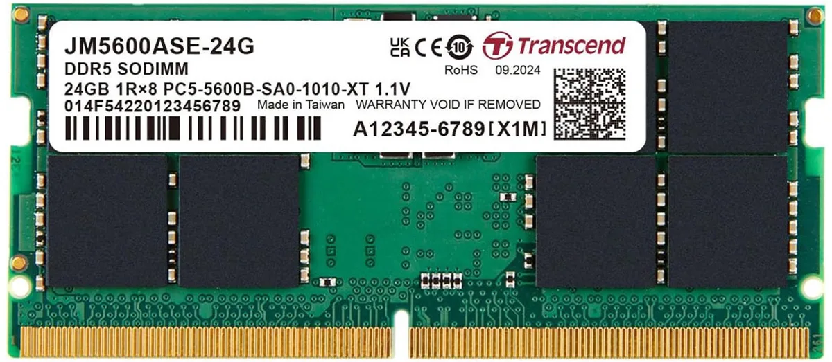 JetRam JM5600ASE-24G geheugenmodule 24 GB 1 x 24 GB DDR5 5600 MT/s de Transcend – jaquette