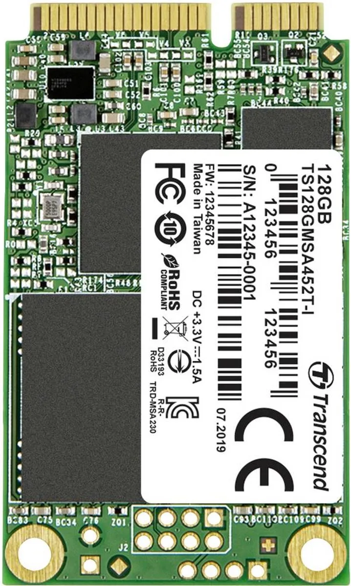 MSA452T-I 128 GB Intern mSATA SSD SATA 6 Gb/s Industrial TS128GMSA452T-I fra Transcend – cover