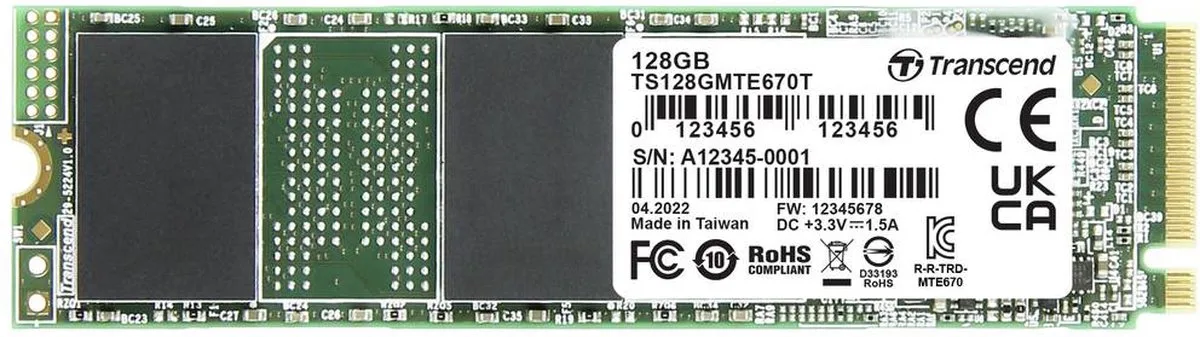 MTE670T 128 GB Intern NVMe/PCIe M.2 SSD PCIe NVMe 3.0 x4 Industrial TS128GMTE670T fra Transcend – cover
