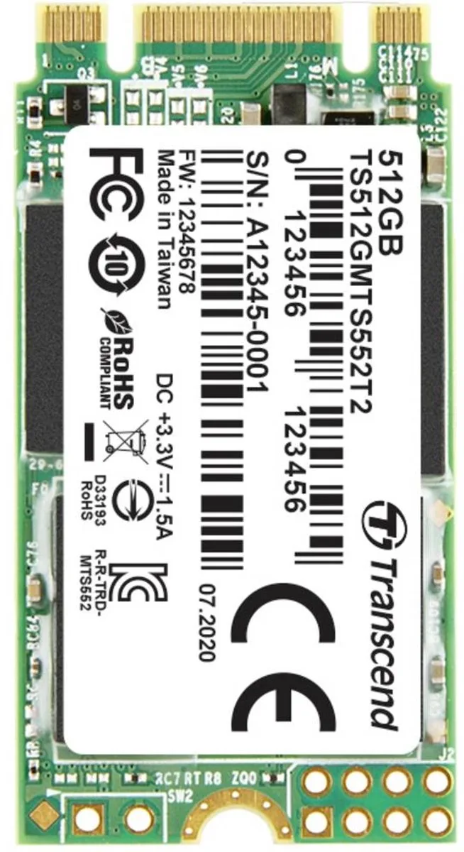 MTS552T2 512 GB NVMe/PCIe M.2 SSD 2242 harde schijf SATA 6 Gb/s Industrial TS512GMTS552T2 by Transcend – cover