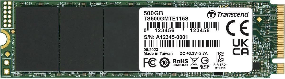 Transcend 115S 500 GB NVMe/PCIe M.2 SSD 2280 harde schijf PCIe NVMe 3.0 x4 Retail TS500GMTE115S by Transcend – cover