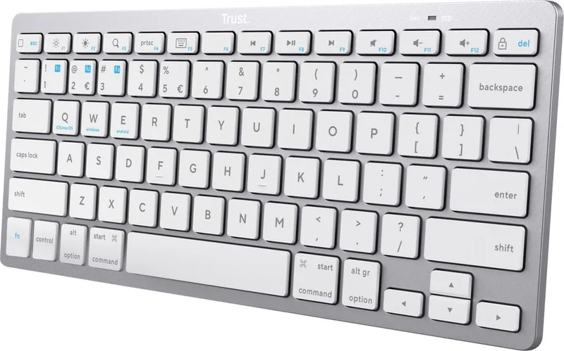 Draadloos Toetsenbord - Bluetooth - Universeel - Laptop, PC, Tablet, Ipad, iPhone - Ultra-Dun Design - Zilver van Trust, Zilver, US – cover 1 van 2
