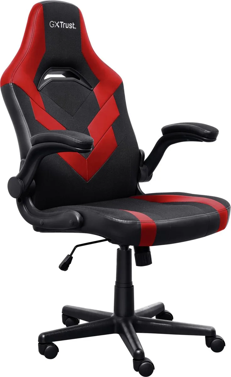 GXT 703B Riye - Comfortabele Gamestoel - Opklapbare Armleuningen - Ademende Stof en PU-leer - Tot 140 kg by Trust, Red, Black – cover