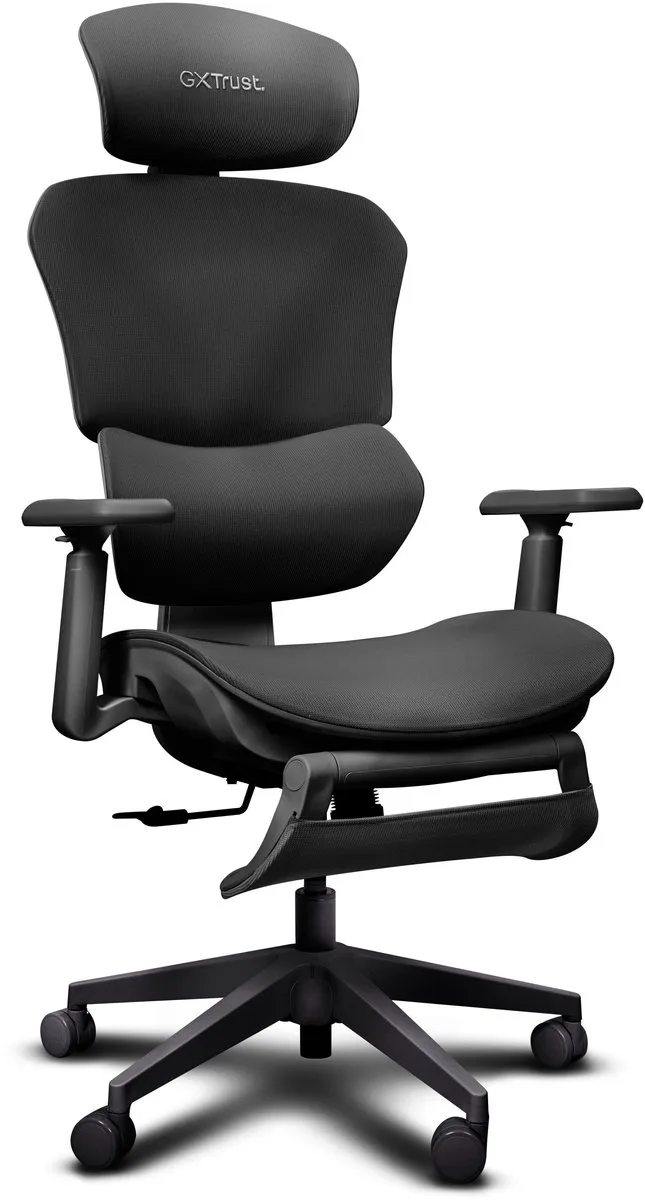 GXT 725 Rivara - Ergonomische Gamestoel - 3D-armleuningen - Ademende Mesh - Ingebouwde beensteun - Tot 150 kg van Trust, Zwart – cover