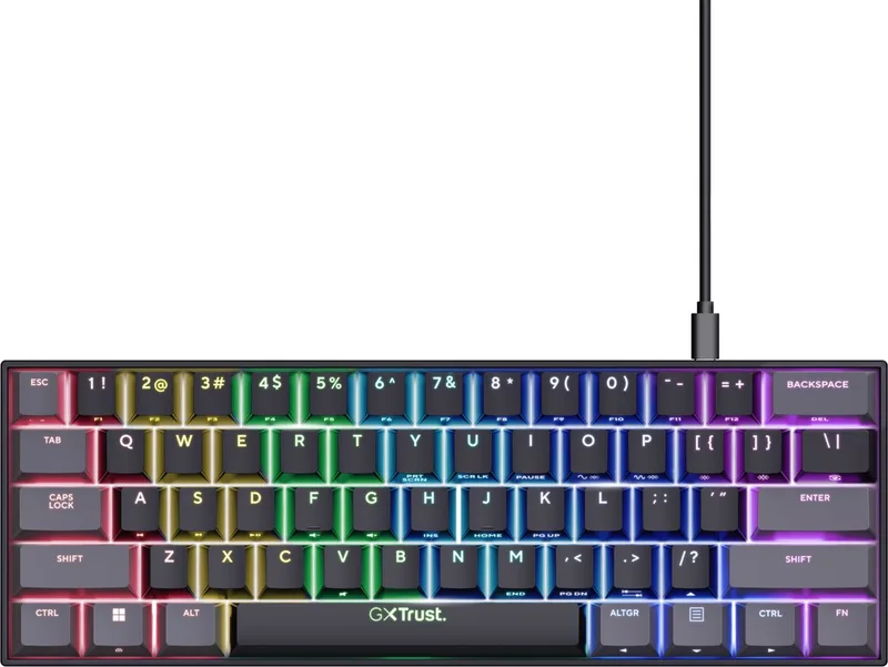 GXT 867 Acira - Gaming Toetsenbord - Mechanisch met Outemu Red Switches - 60% - RGB - QWERTY US de Trust, Noir, US – jaquette
