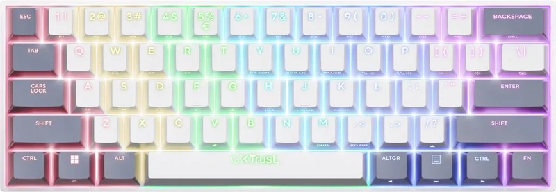 GXT 873 Acira - Draadloos Gaming Toetsenbord - Mechanisch met Outemu Red Switches - 60% - RGB - Draadloos USB & Bluetooth - PC/PS5 - QWERTY US by Trust, White, US – cover