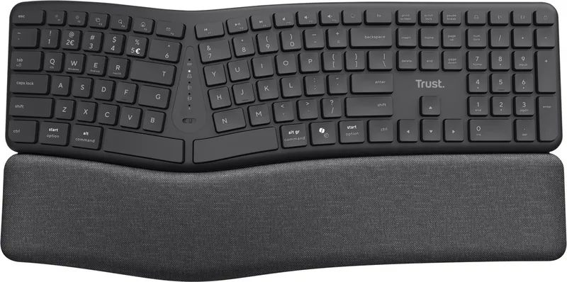 Keyra - Ergonomisch Draadloos Toetsenbord - Split Lay-out - Stille Toetsen - Full-size Numpad - Zwart van Trust, Zwart, US – cover