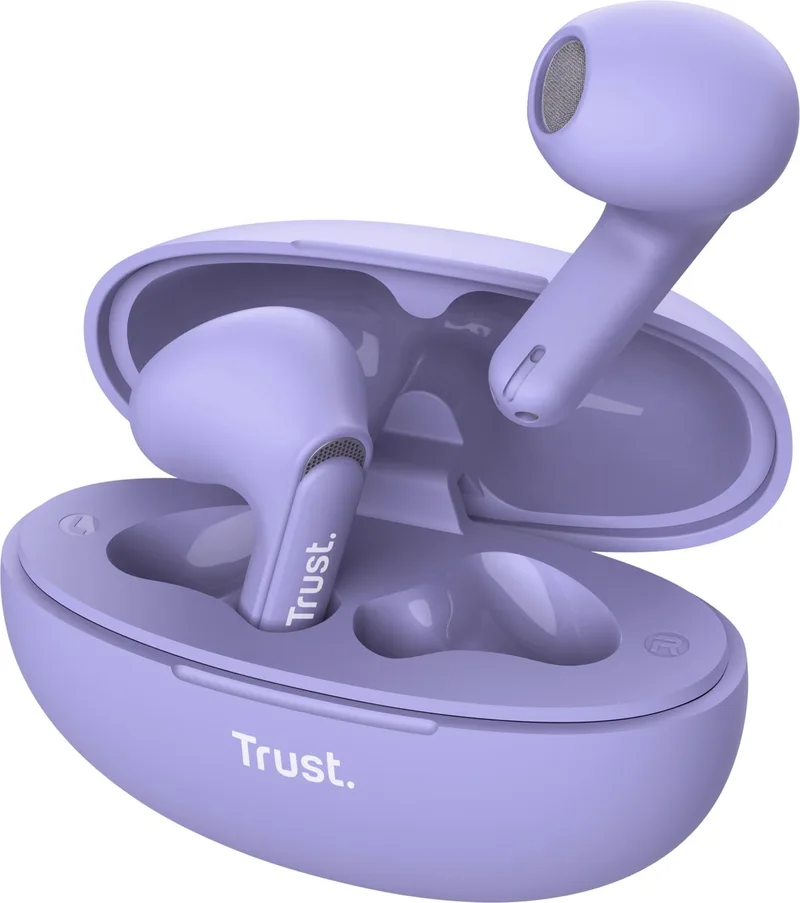 Yavi Bluetooth Earphones - Volledig Draadloze Oordopjes met Noise-Cancelling Microfoons - Paars de Trust, Noir – jaquette