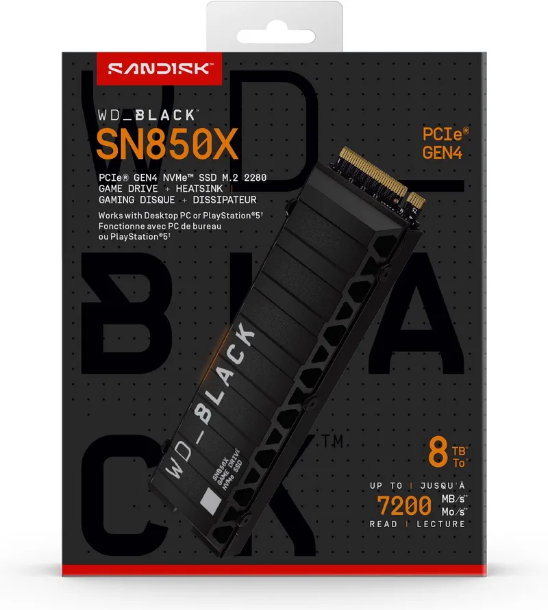 Black SN850X - Interne SSD met Heatsink - NVMe M.2 - PS5 compatibel by Western Digital, 8 TB – cover