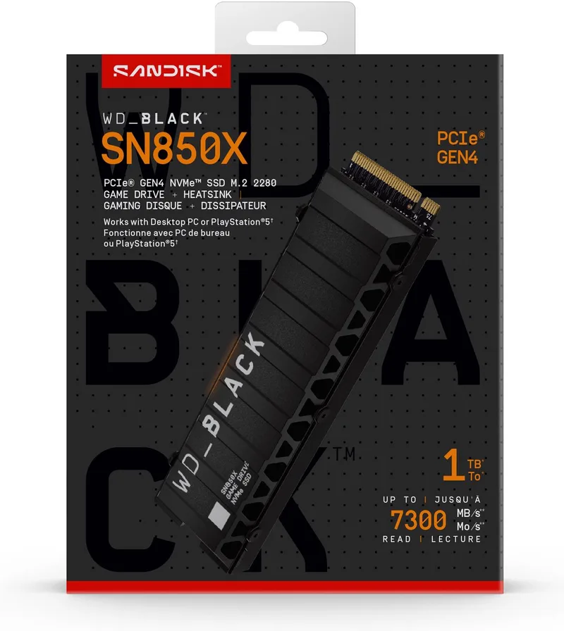 Black SN850X - Interne SSD met Heatsink - NVMe M.2 - PS5 compatibel van Western Digital, 1 TB – cover