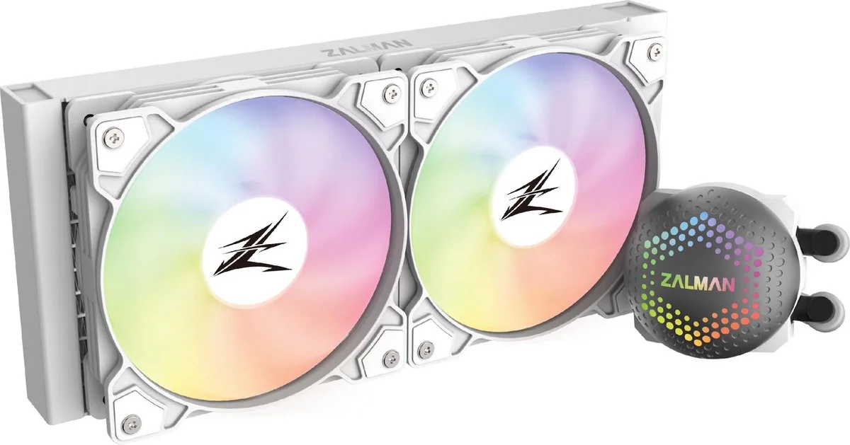 ALPHA24 (White), CPU Liquid Cooler 240mm Radiator (2 x 120 mm Fan), ARGB pump, Dual Blade van Zalman, Wit – cover