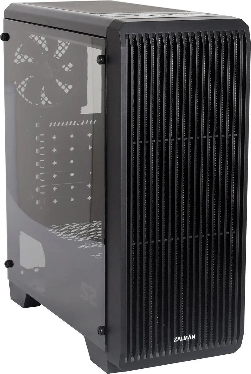 S2 - ATX Midi Tower PC Case, Pre-installed: 120mm black fan (achter), ventilatie opening voorzijde voor efficiente koeling, -acryl window (links) van Zalman, Zwart – cover